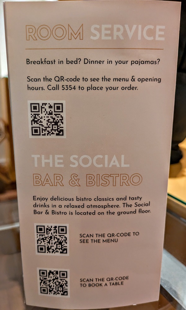 Clarion Hotel Copenhagen Airport - QR codes for dining menus