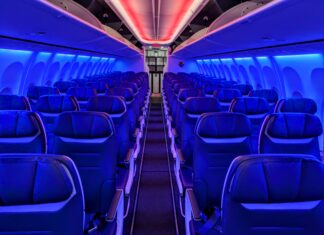 Southwest airplane cabin
