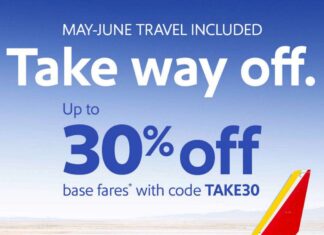 Southwest promo code TAKE30