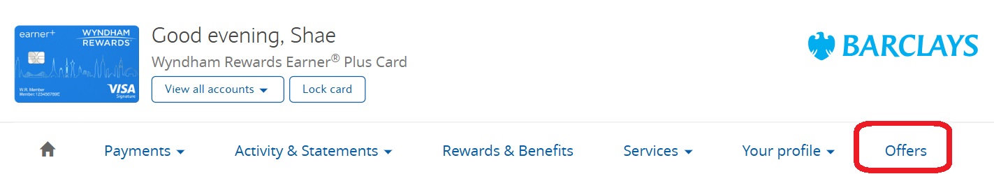 Barclays Offers tab