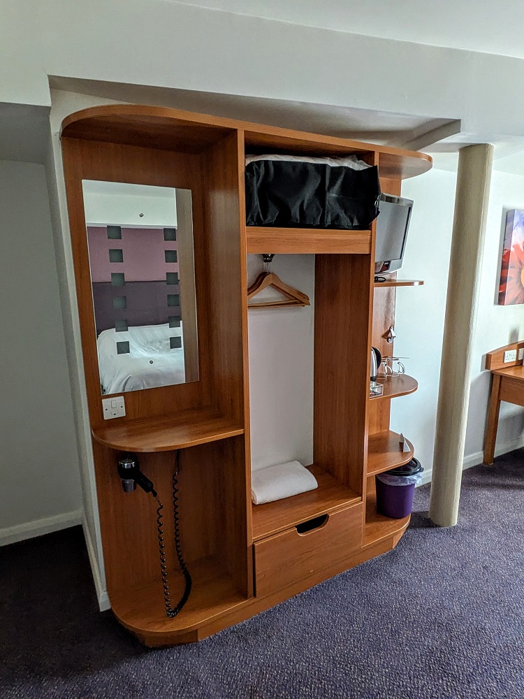 Closet in our room at the Premier Inn