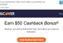 Discover card $50 bonus authorized user