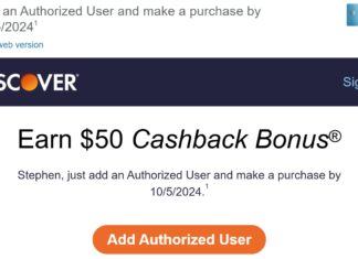 Discover card $50 bonus authorized user