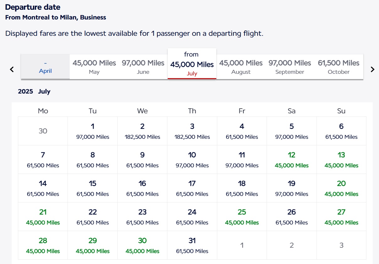 Flying Blue promo rewards May 2025 Montreal to Milan