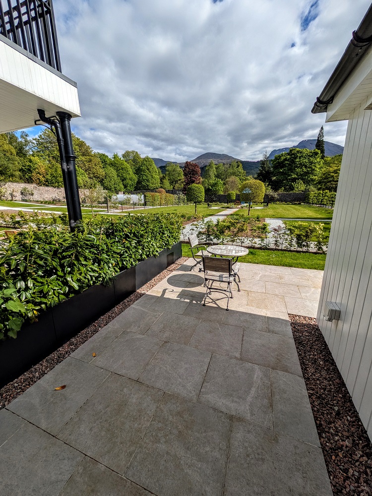 Our patio area at Inverlochy Castle Hotel