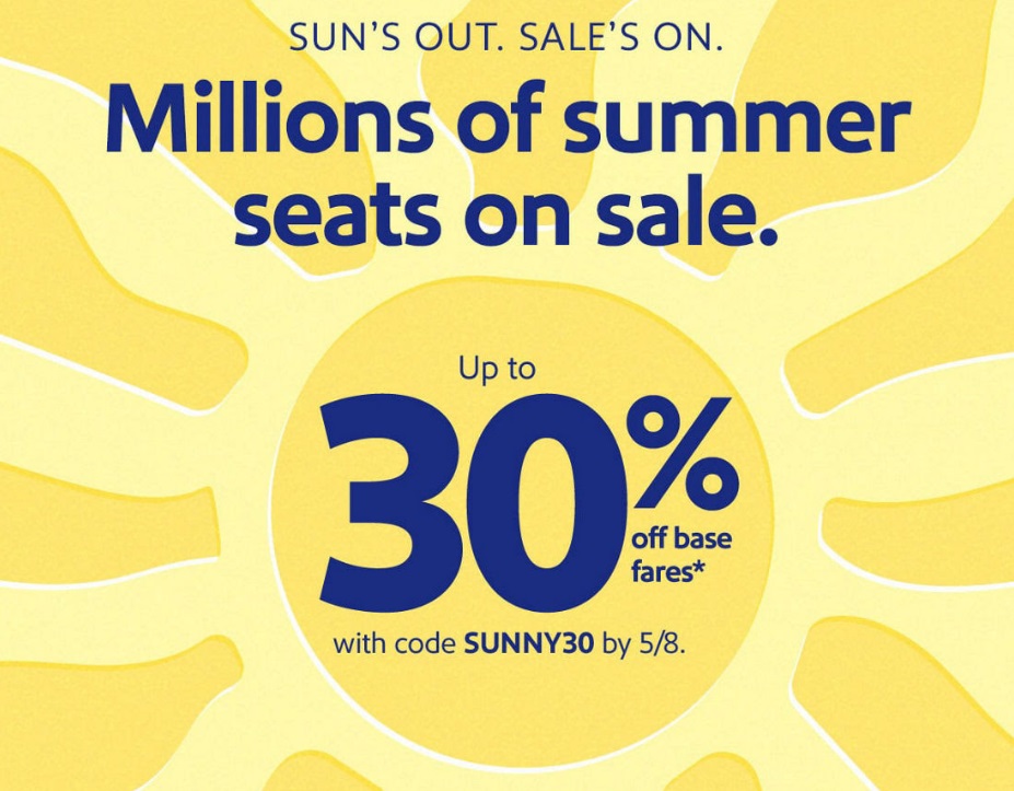 Southwest sale up to 30% off promo code SUNNY30