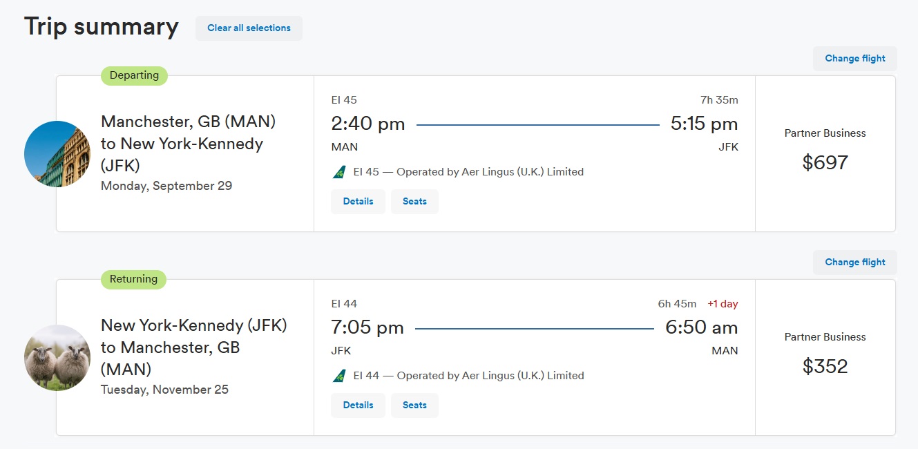 Alaska Airlines Aer Lingus MAN-JFK