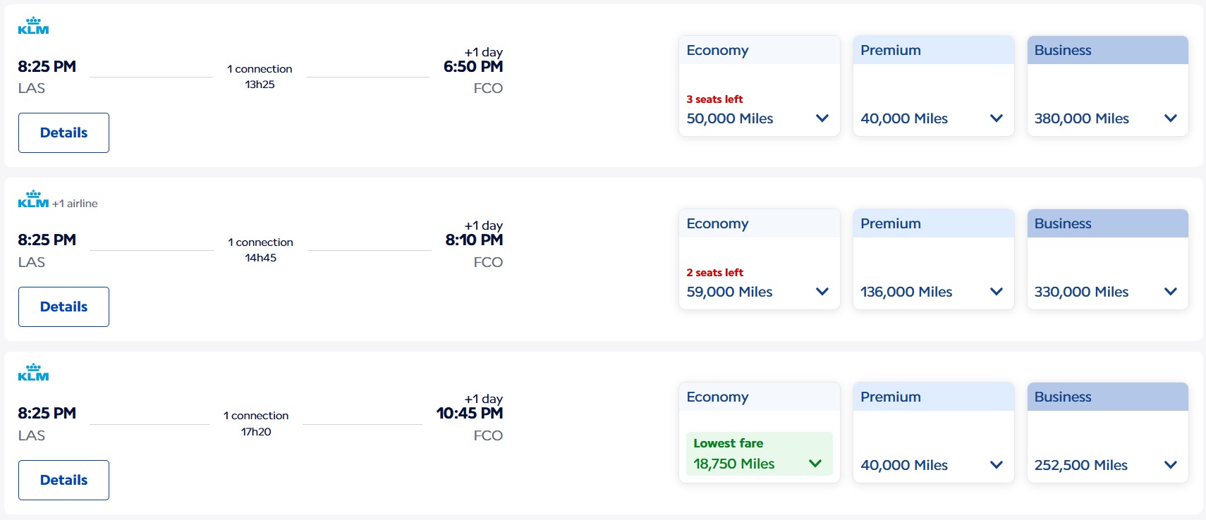 Flying Blue Promo Rewards June 2025 Las Vegas to Rome correct pricing