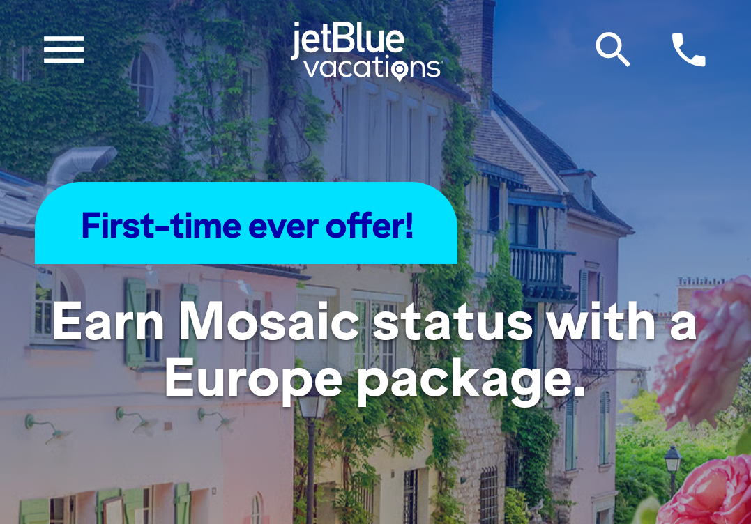 JetBlue Mosaic status Europe promotion