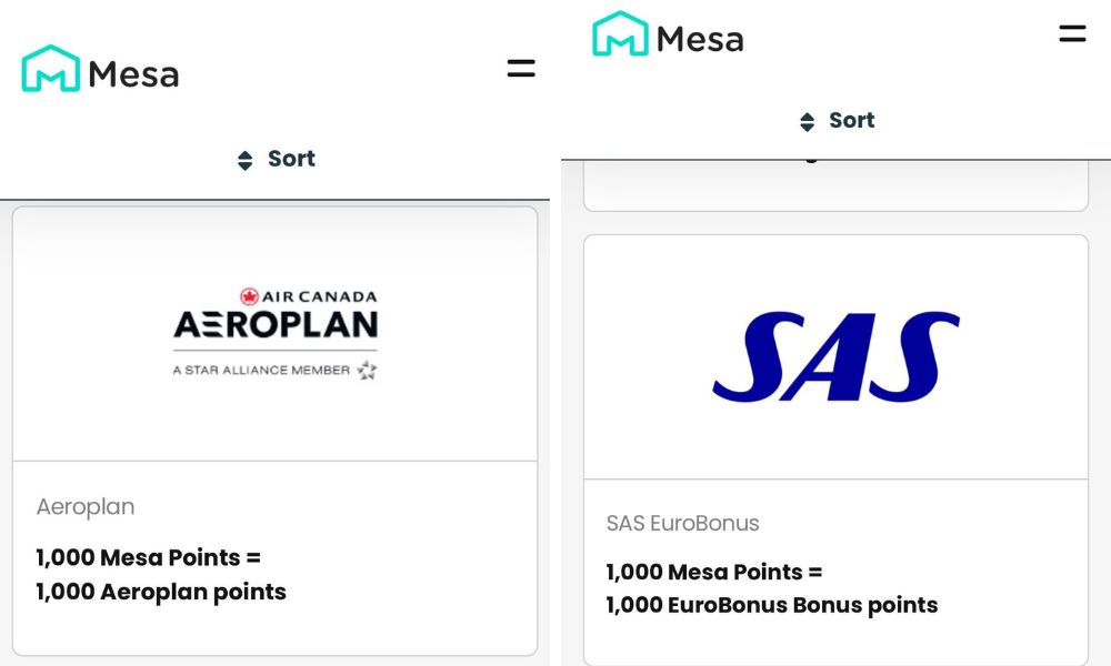 Mesa Air Canada Aeroplan SAS EuroBonus