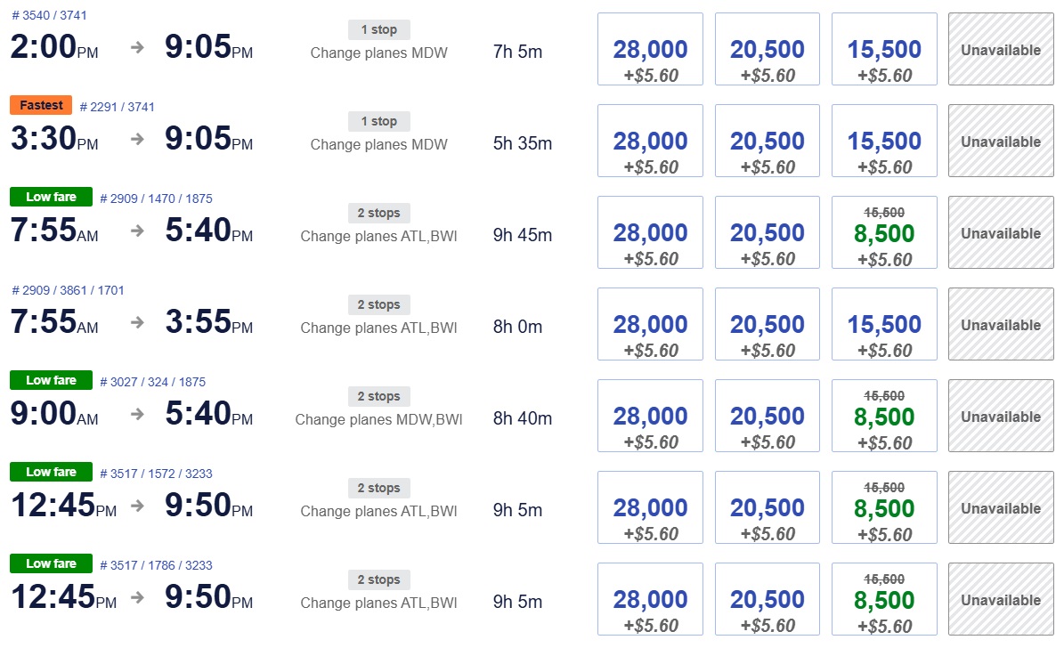 Southwest promo code WOWZERS LGA-ORF award flights