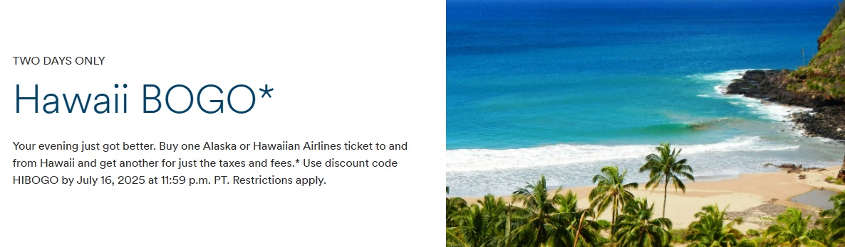 Alaska Airlines HIBOGO Hawaii BOGO promotion