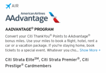 American Airlines ThankYou transfers Citi Prestige Strata Premier Strata Elite