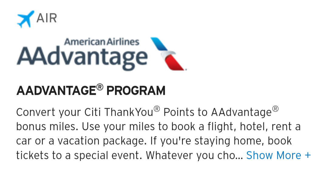 American Airlines ThankYou transfers Citi Prestige Strata Premier Strata Elite
