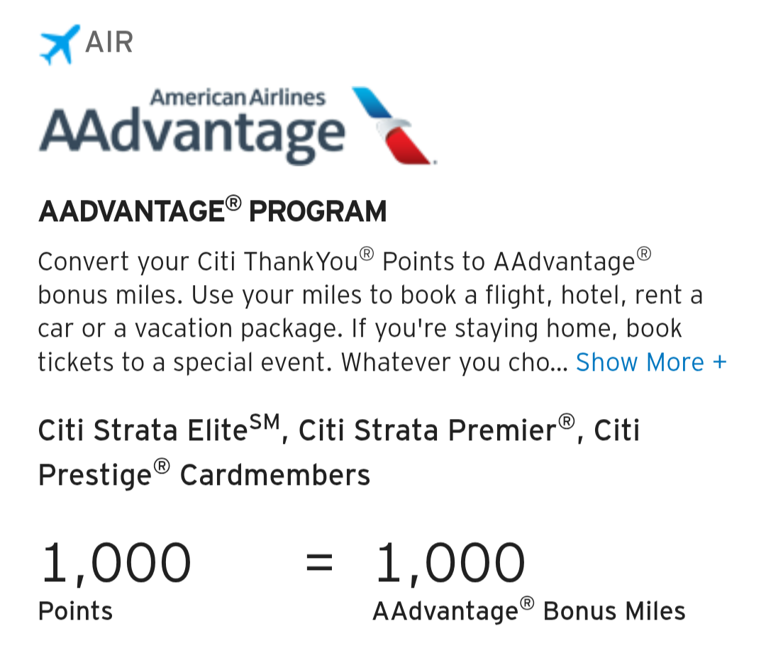 Citi now gives transfers to American Airways from Strata Elite, Status & Strata Premier