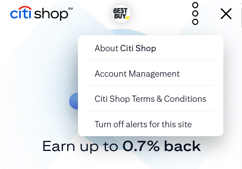 Citi Shop browser extension popup - turn off alerts