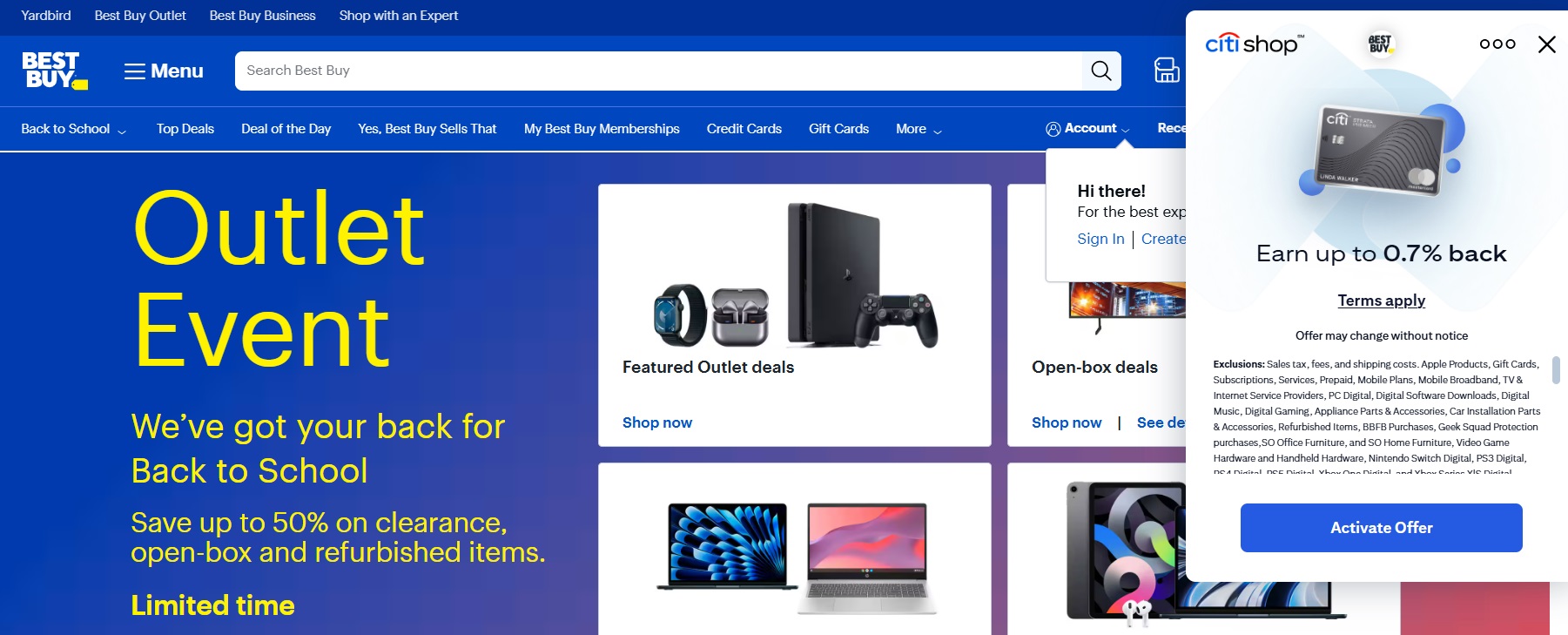 Citi Shop browser extension popup