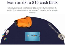 Discover bonus cashback $15 5x $50