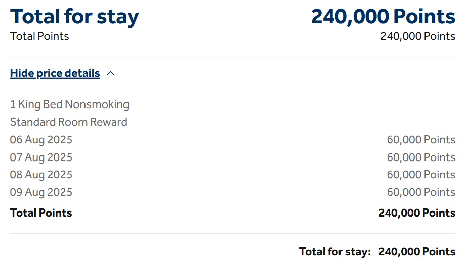 Hilton Honors award pricing - Hampton Inn Bozeman award pricing breakdown
