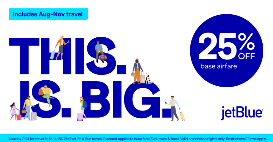JetBlue 25% discount sale promo code SAVE25