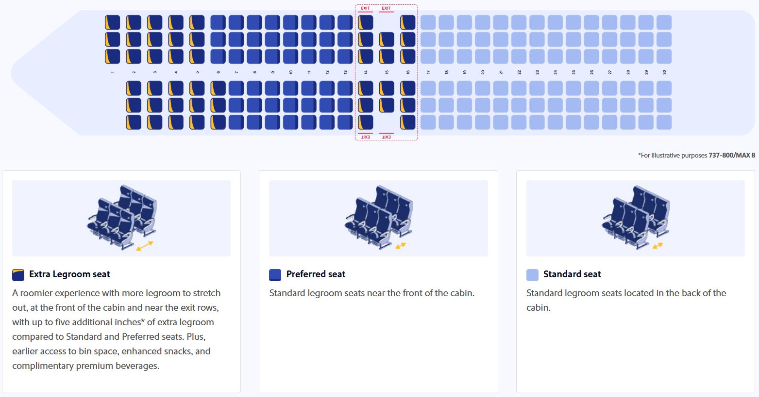 Southwest new seating layout Extra Legroom Preferred & Standard