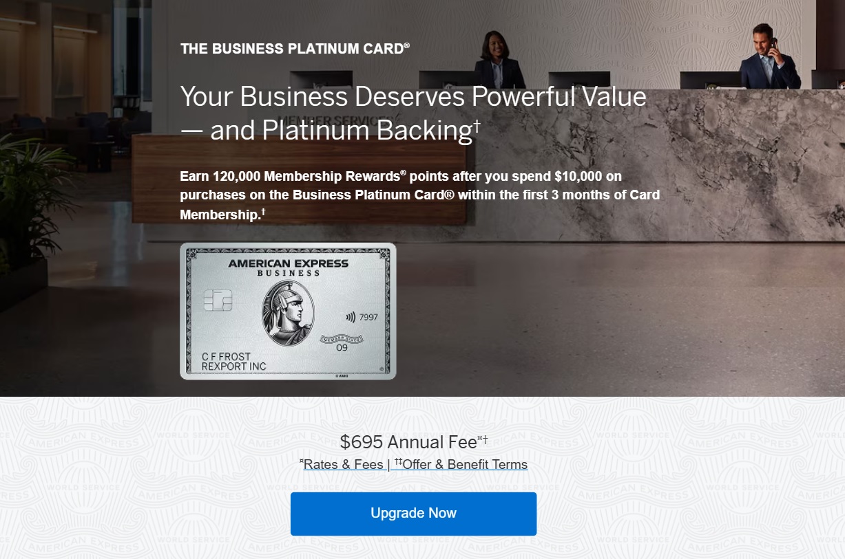 Amex Business Platinum upgrade offer 120,000 bonus points $10,000 spend