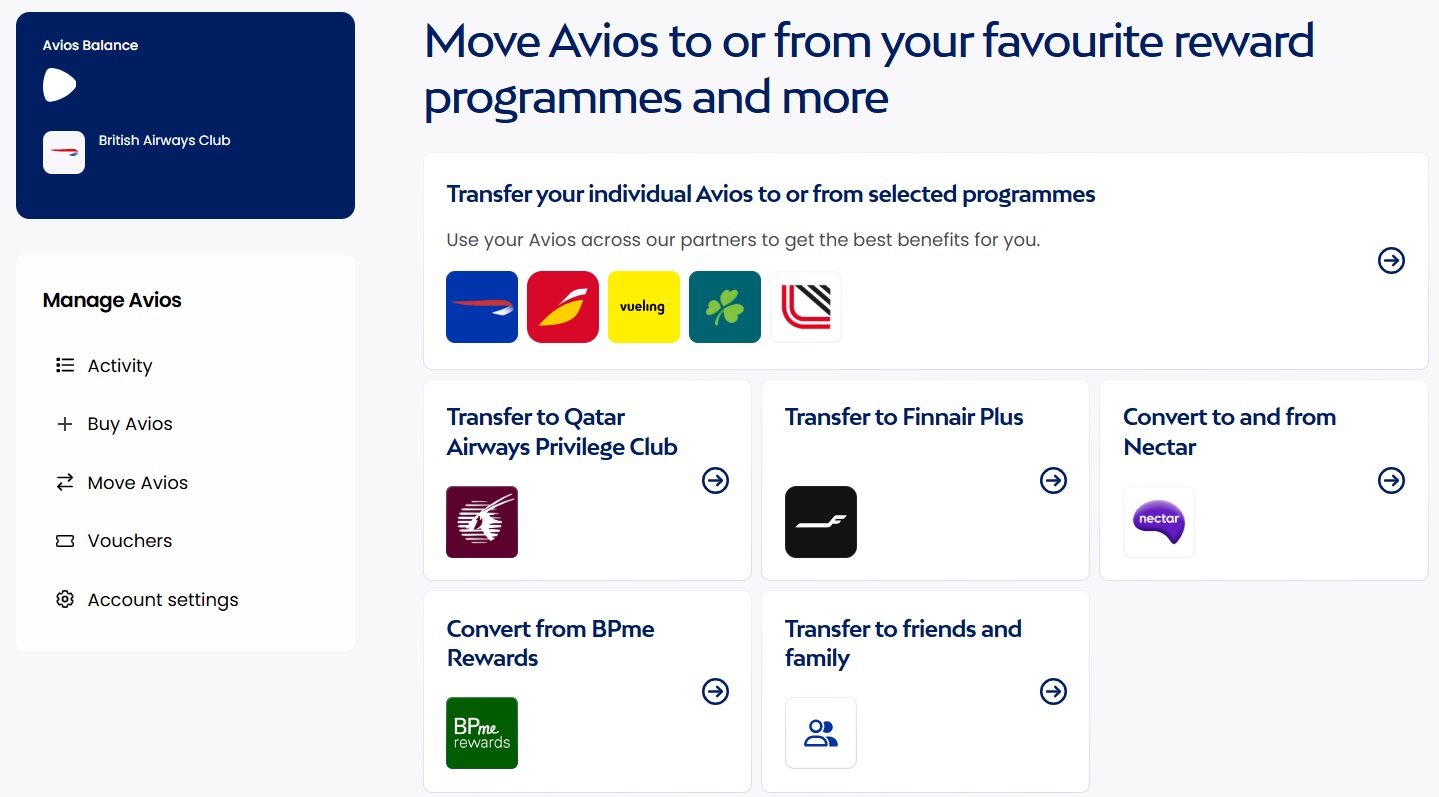 Avios transfers