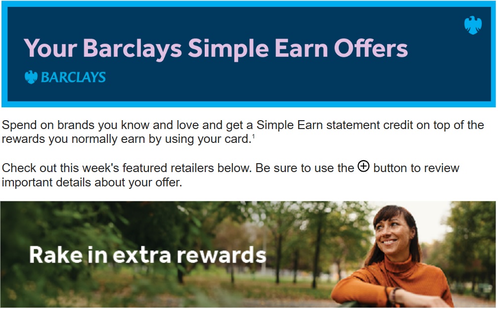 Barclays Simple Earn card linked offers