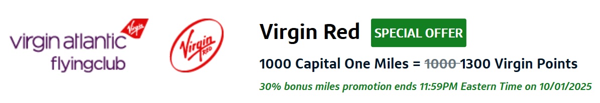 Capital One Miles Virgin Atlantic 30% Transfer Bonus