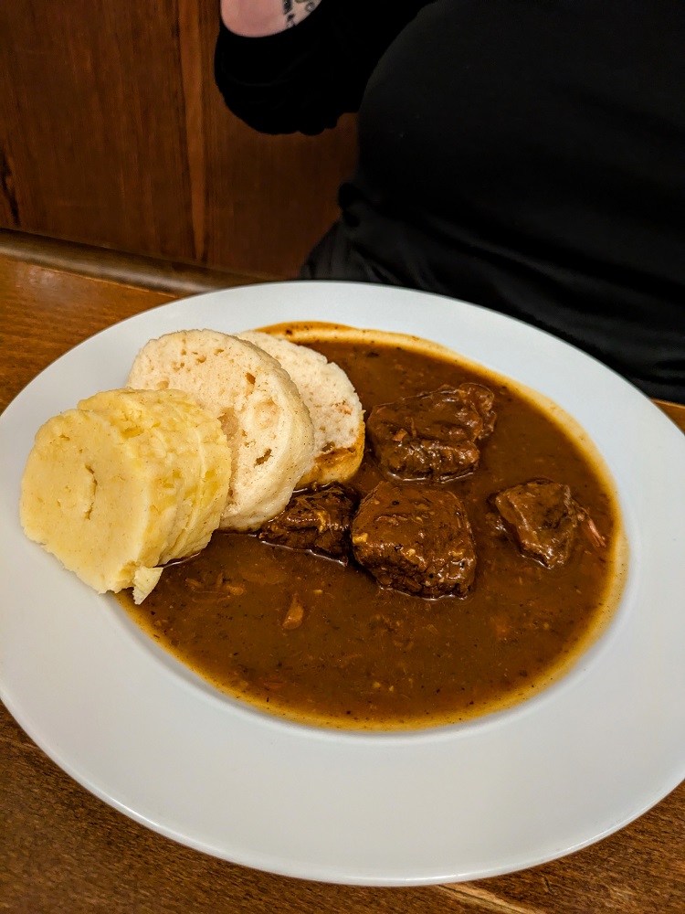 Beef shin goulash with dumplings at Lokál Dlouhááá