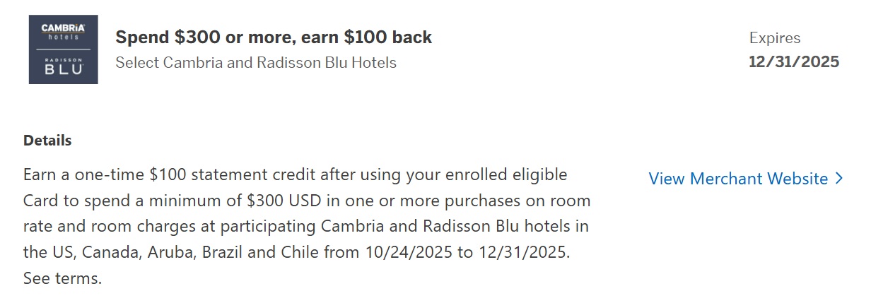 Cambria Radisson Blu Amex Offer