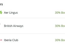 Chase Ultimate Rewards Avios 30% transfer bonus British Airways Iberia Aer Lingus