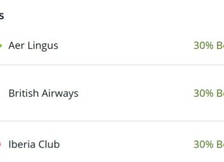Chase Ultimate Rewards Avios 30% transfer bonus British Airways Iberia Aer Lingus