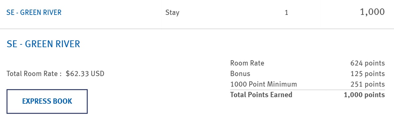 Example of a topped up Wyndham Rewards stay