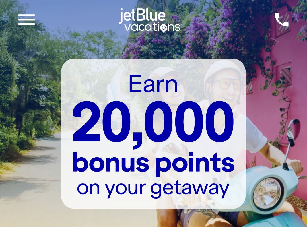 JetBlue Vacations 20,000 bonus points