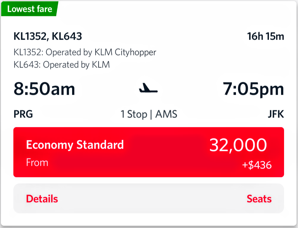 KLM flights bookable with Virgin points