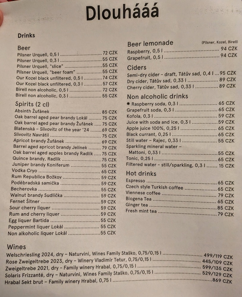 Lokál Dlouhááá drinks menu