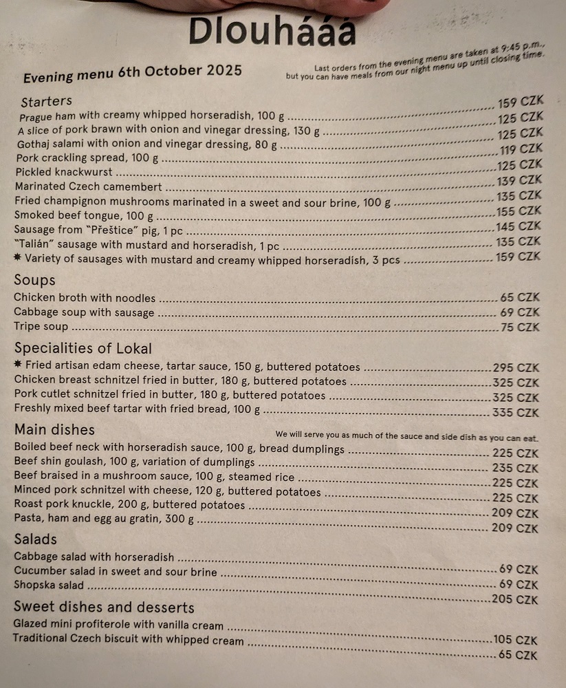 Lokál Dlouhááá food menu