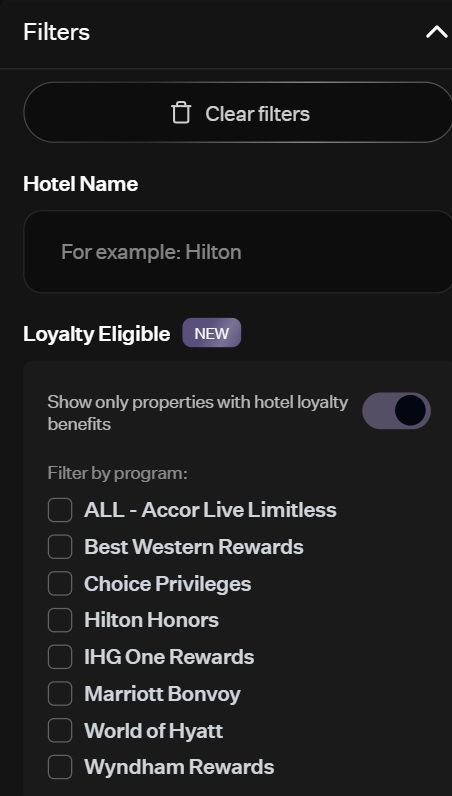 Rove Miles loyalty eligible hotel chains