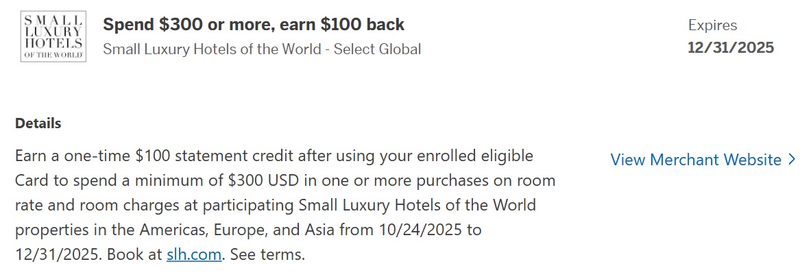 Small Luxury Hotels SLH Amex Offer