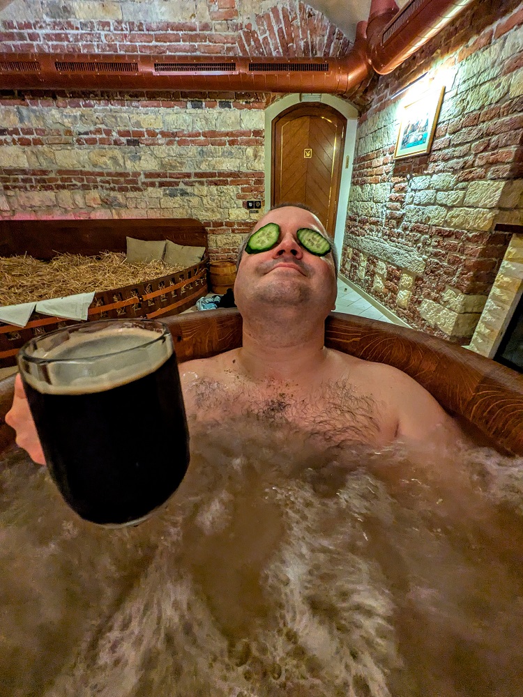 Soaking in a beer spa