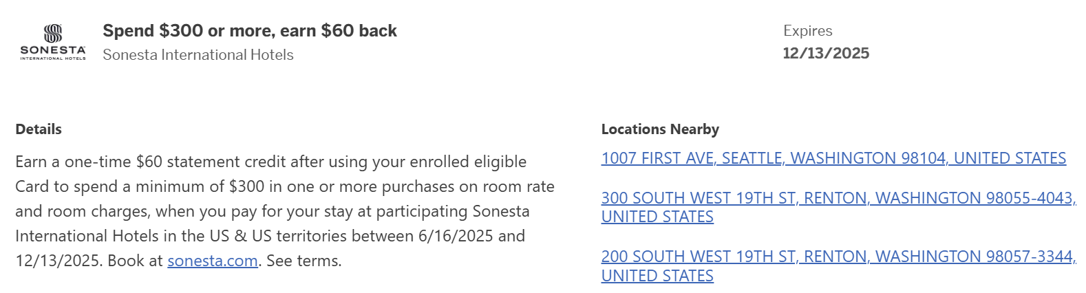 Sonesta Amex Offer