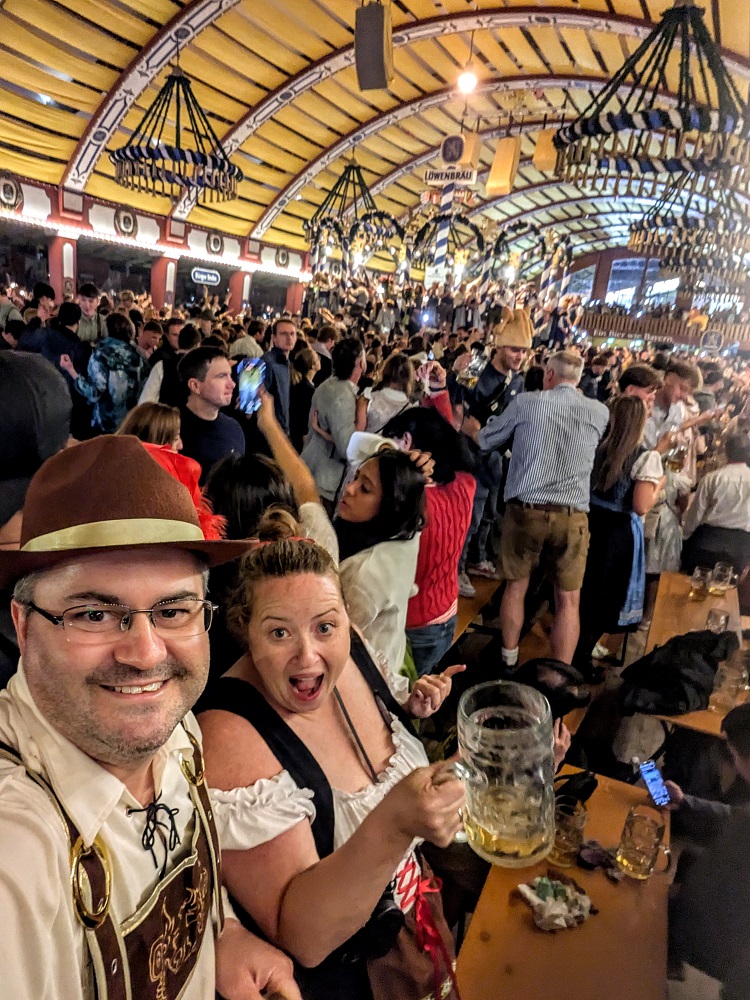 The two of us having a wonderful time at Lowenbrau beer hall