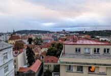 View of Old Town and Prague Castle from our terrace at Clarion Prague Old Town