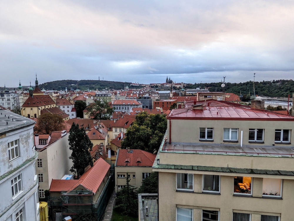 View of Old Town and Prague Castle from our terrace at Clarion Prague Old Town