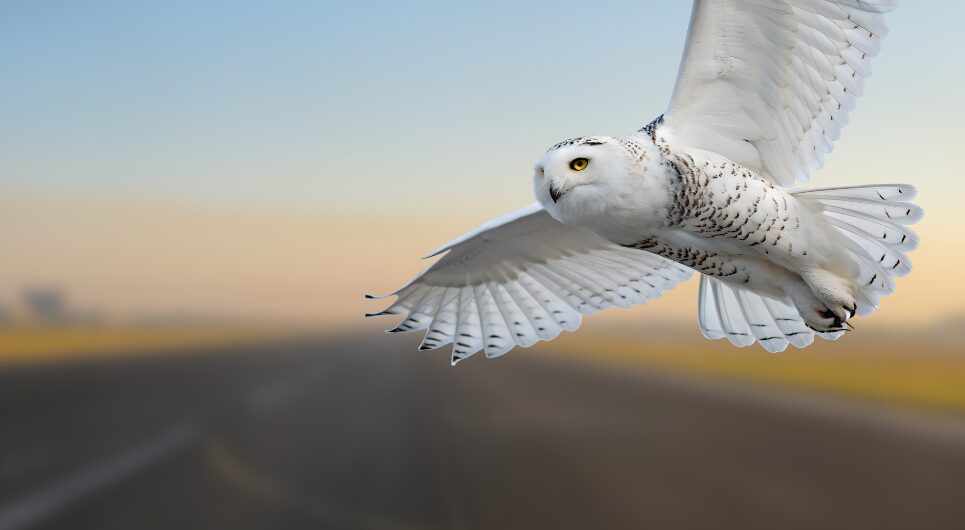 snowy owl at the airport