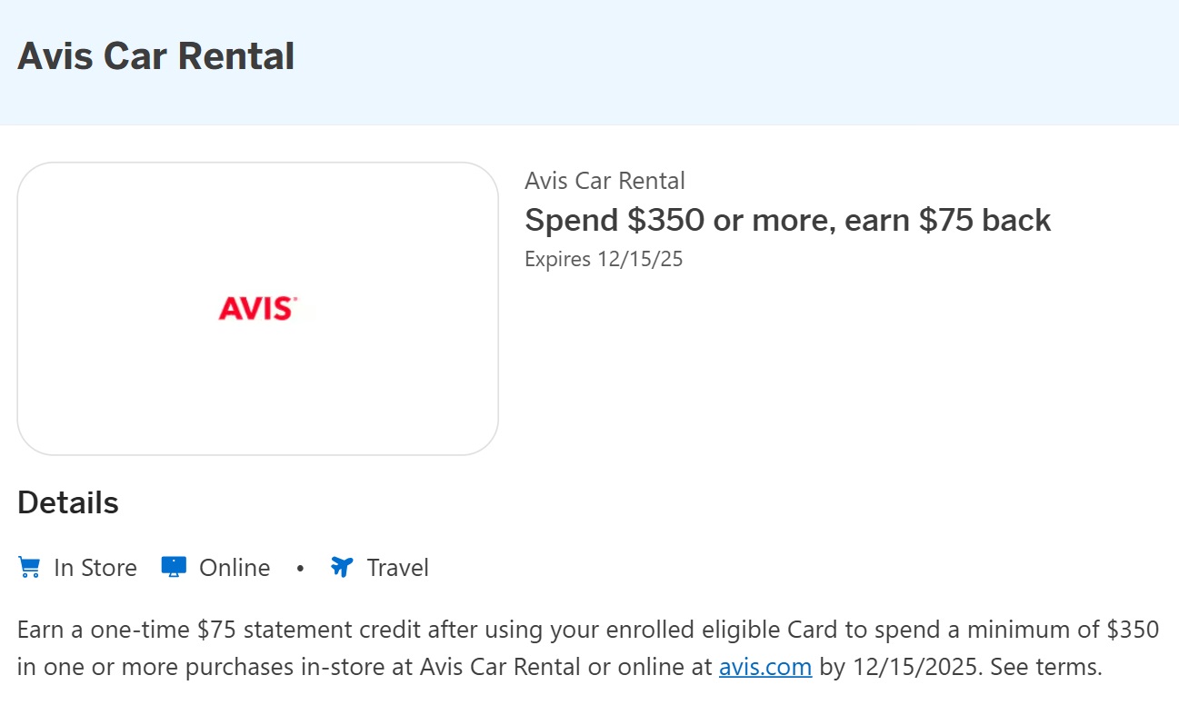 Avis Amex Offer