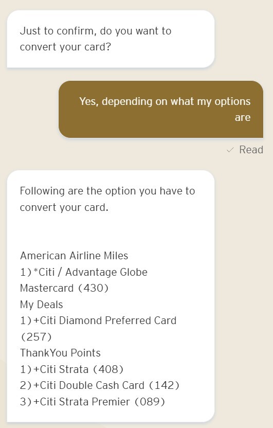 Citi Chat Product Change