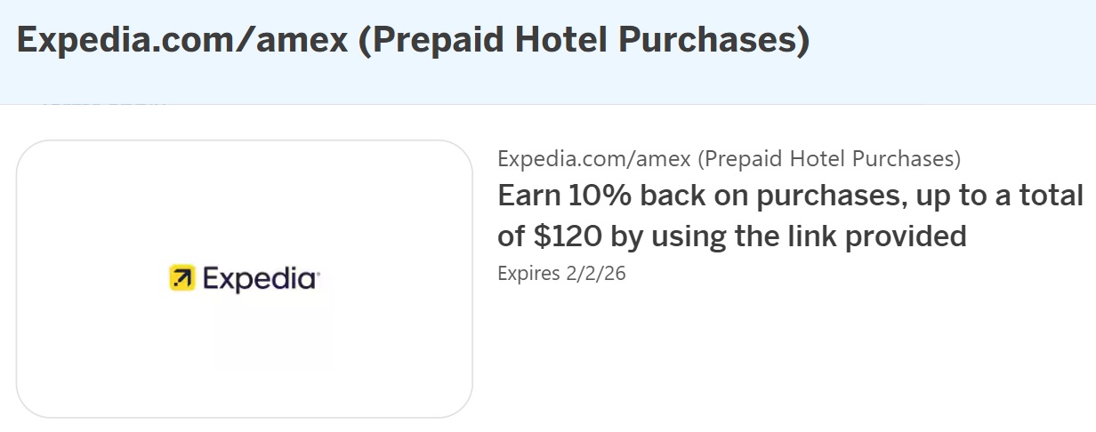 Expedia prepaid hotels Amex Offer Jan 2026