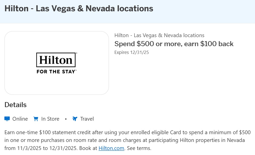 Hilton Las Vegas & Nevada locations Amex Offer